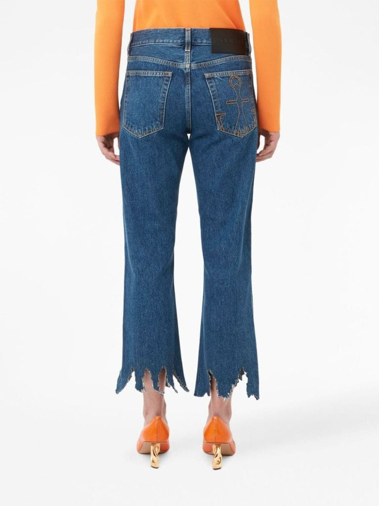 Blue Lasercut Cropped Jeans