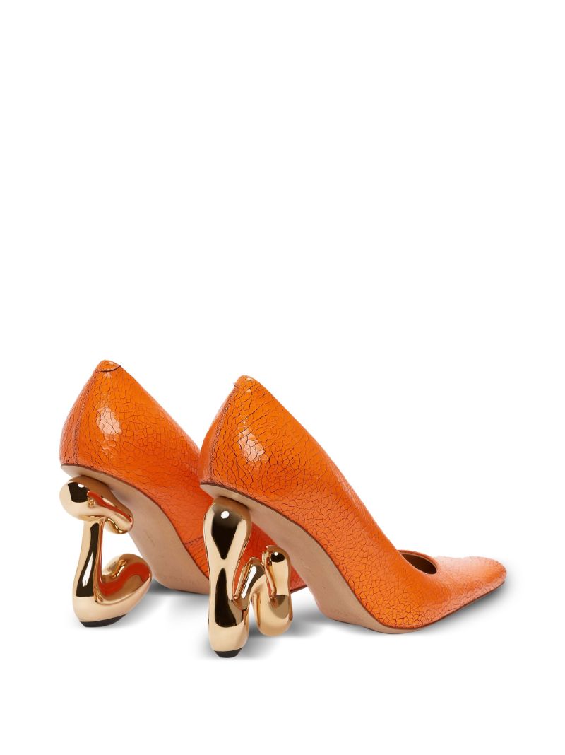 Orange Sculpted-heel Leather Pumps