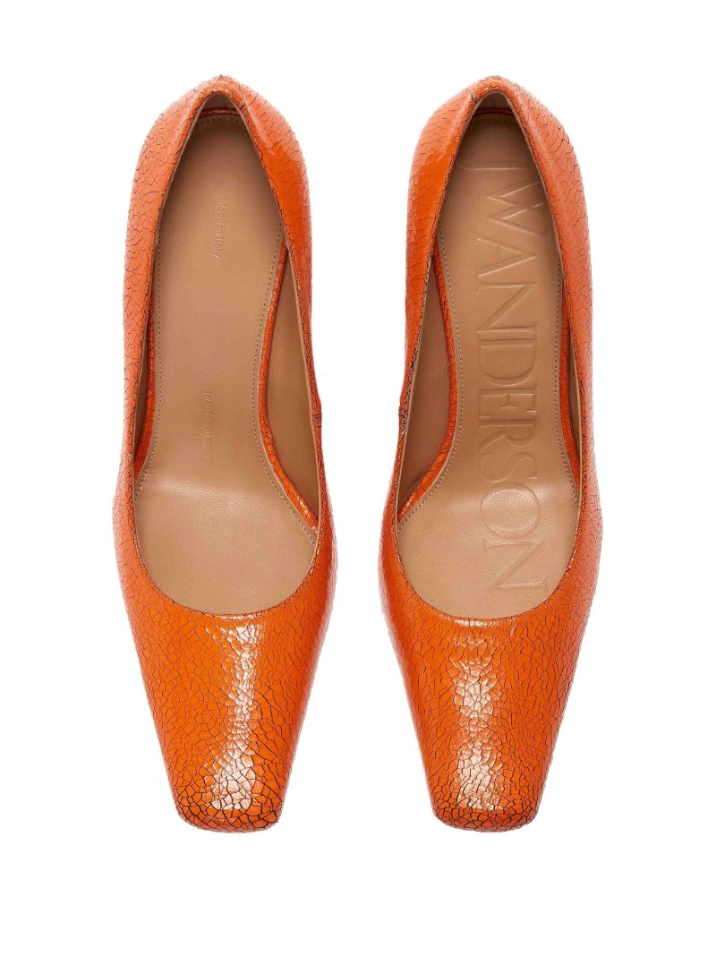 Orange Sculpted-heel Leather Pumps