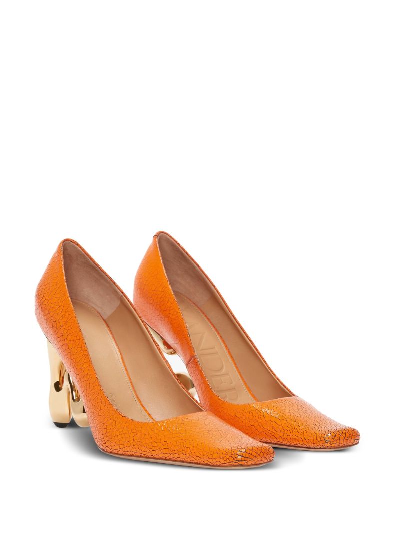 Orange Sculpted-heel Leather Pumps