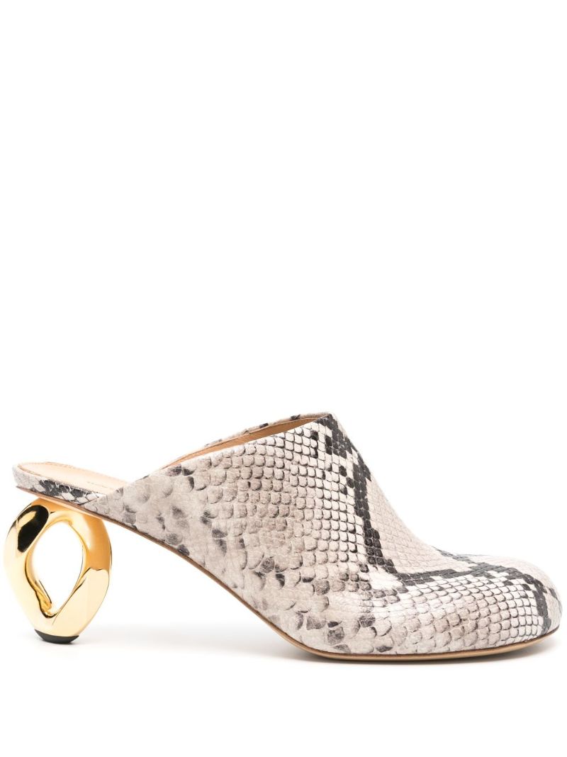 Grey 80 Snake-effect Leather Mules
