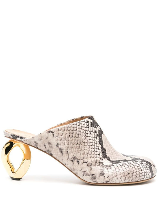 Grey 80 Snake-effect Leather Mules