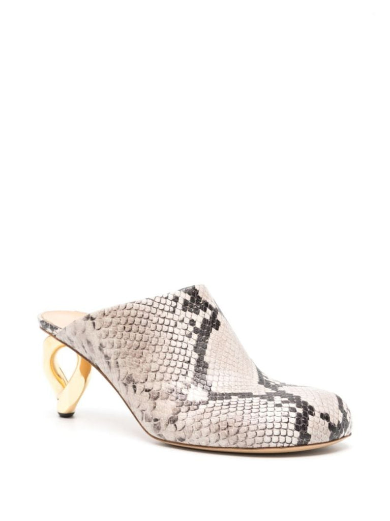 Grey 80 Snake-effect Leather Mules