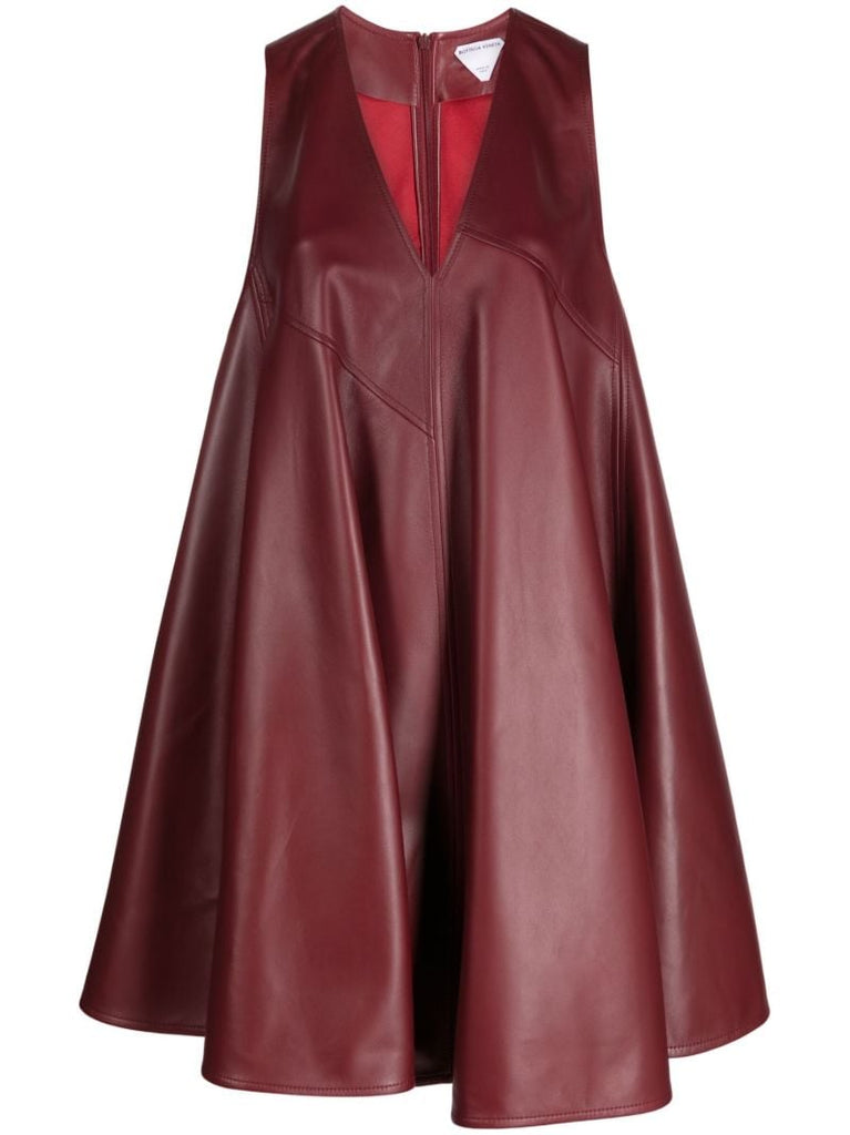 Red Panelled Leather Mini Dress