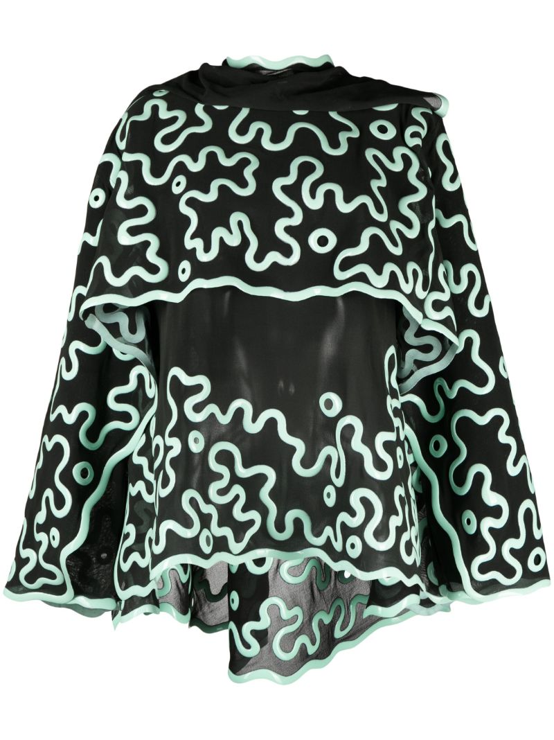 Green 3d-printed Sheer Cape Blouse
