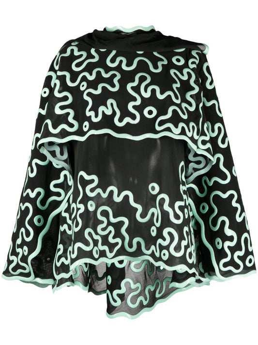 Green 3d-printed Sheer Cape Blouse