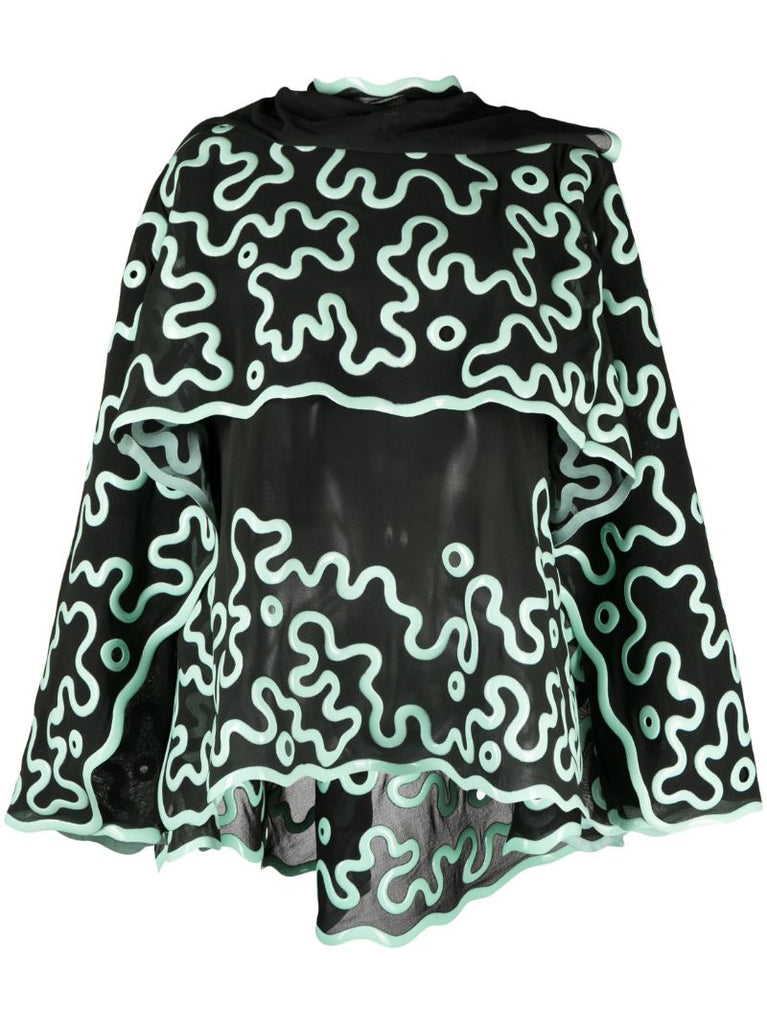 Green 3d-printed Sheer Cape Blouse