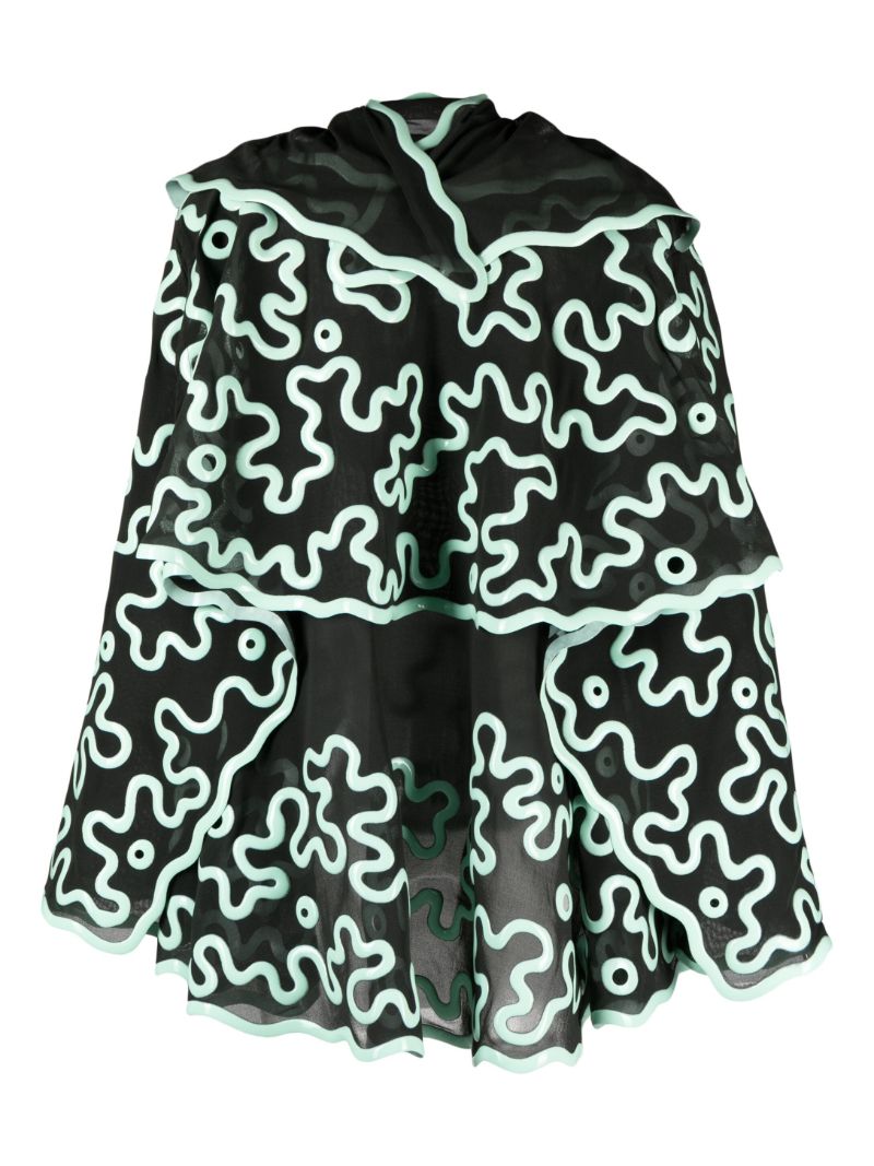 Green 3d-printed Sheer Cape Blouse