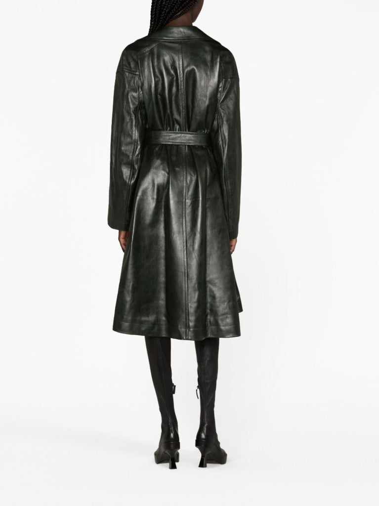 Green Belted Leather Coat