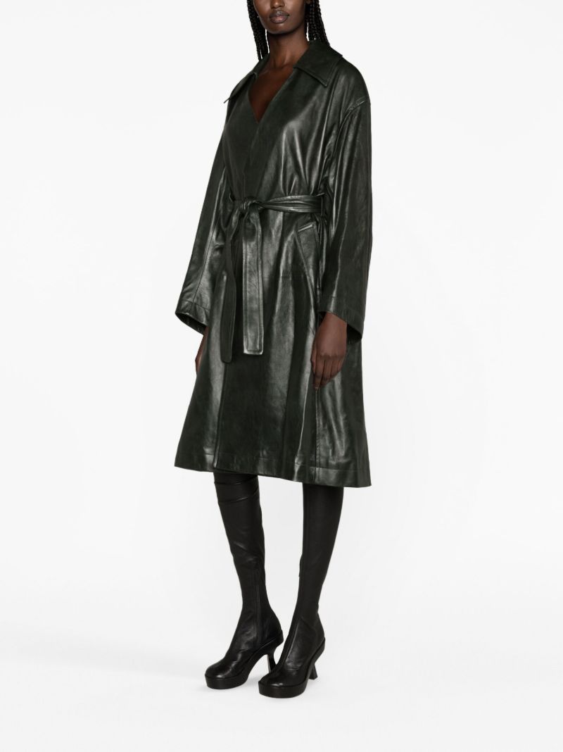 Green Belted Leather Coat