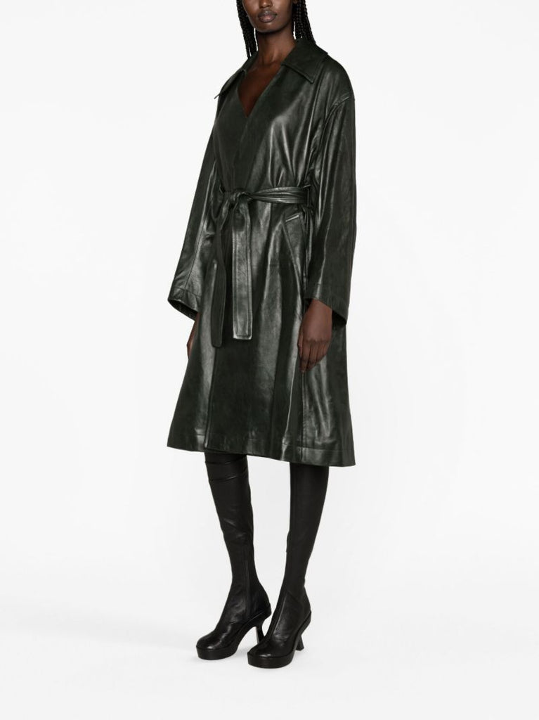 Green Belted Leather Coat