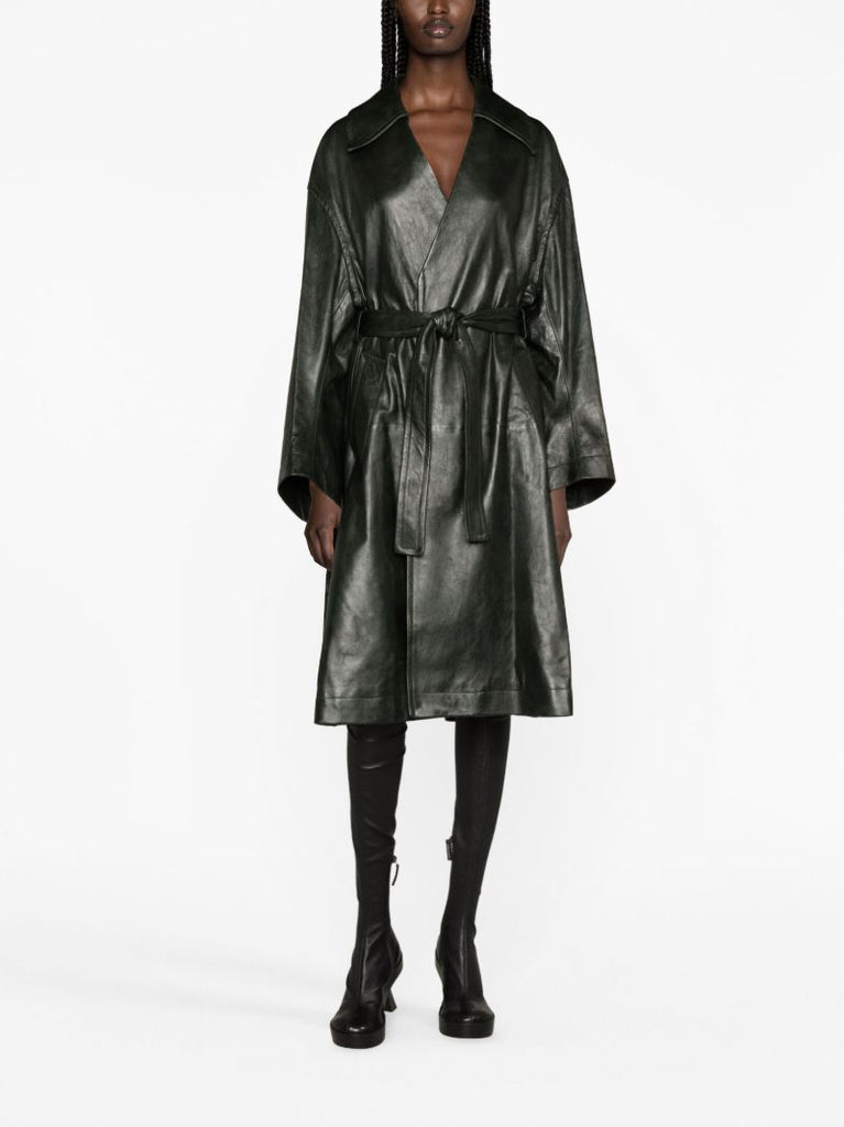 Green Belted Leather Coat
