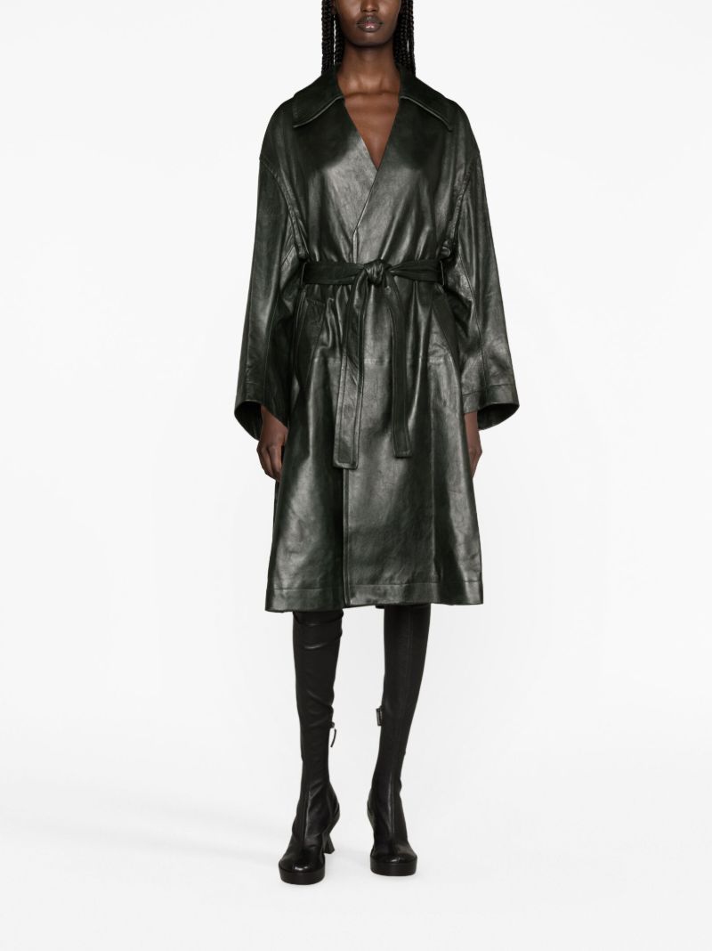 Green Belted Leather Coat