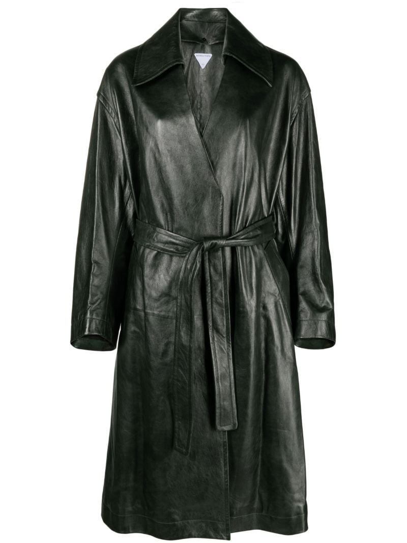 Green Belted Leather Coat