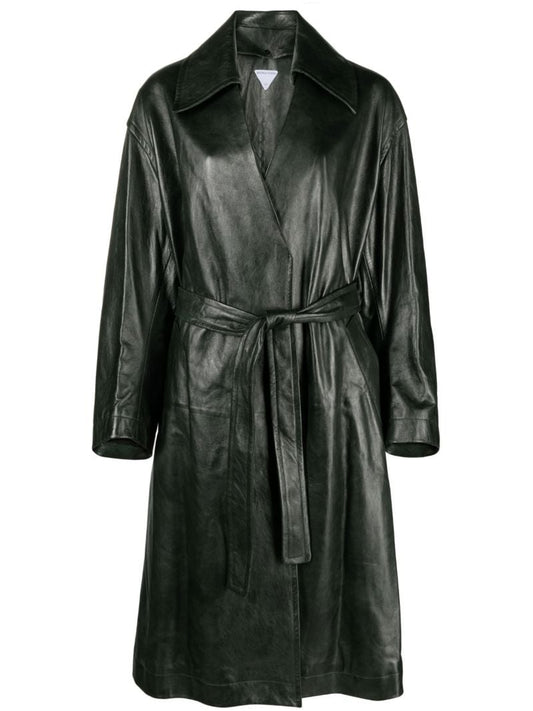Green Belted Leather Coat