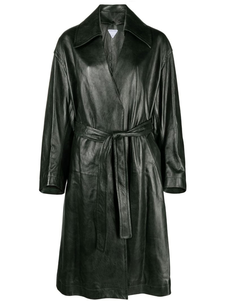 Green Belted Leather Coat