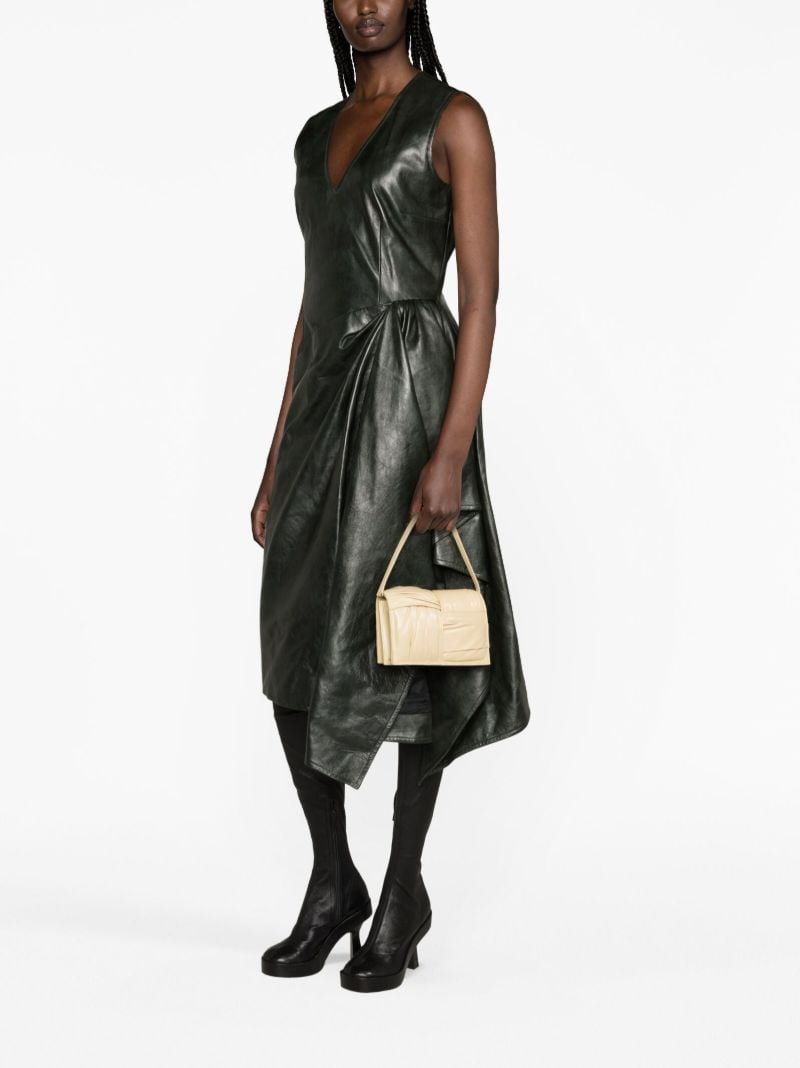 Green Draped Leather Midi Dress