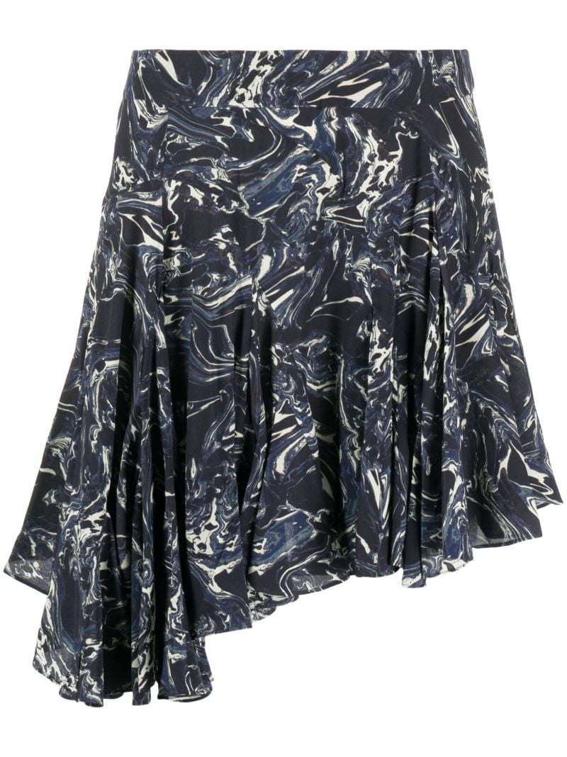 Blue Teyana Marble-print Silk Skirt