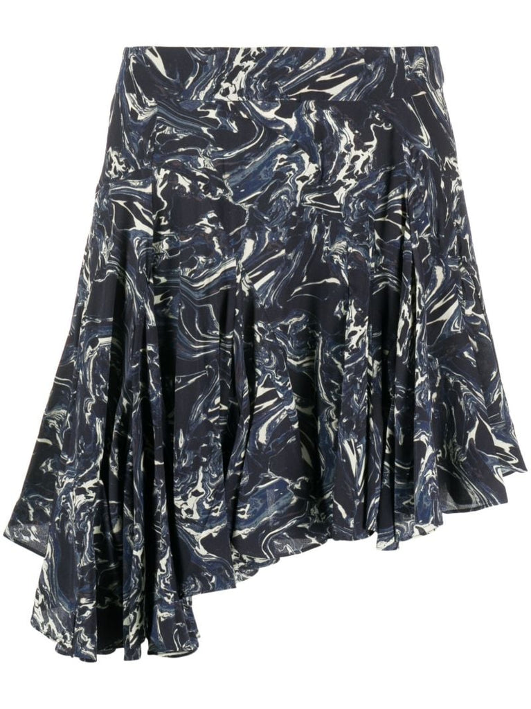 Blue Teyana Marble-print Silk Skirt