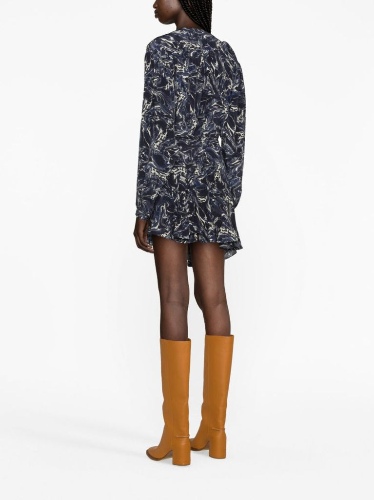 Blue Teyana Marble-print Silk Skirt
