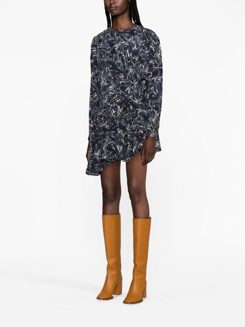 Blue Teyana Marble-print Silk Skirt
