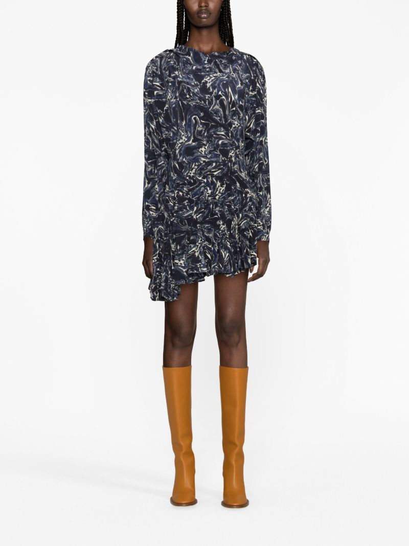 Blue Teyana Marble-print Silk Skirt