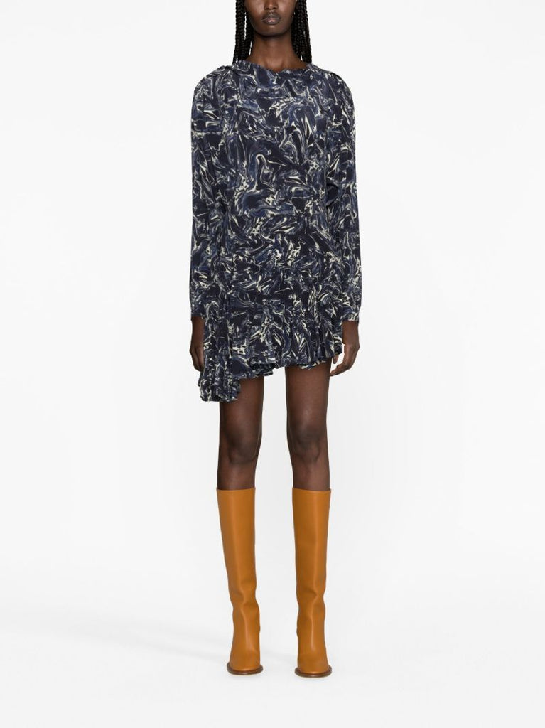 Blue Teyana Marble-print Silk Skirt