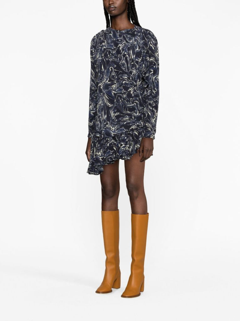 Blue Tiphaine Marble-print Silk Blouse