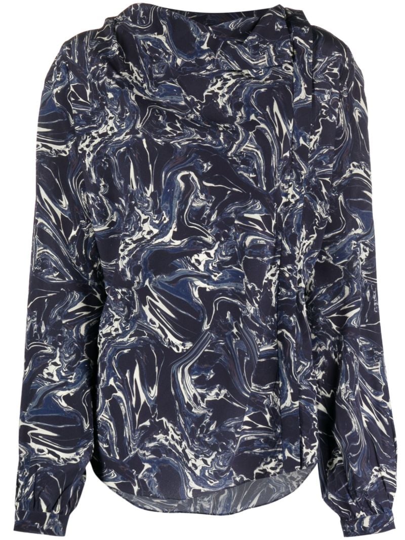 Blue Tiphaine Marble-print Silk Blouse