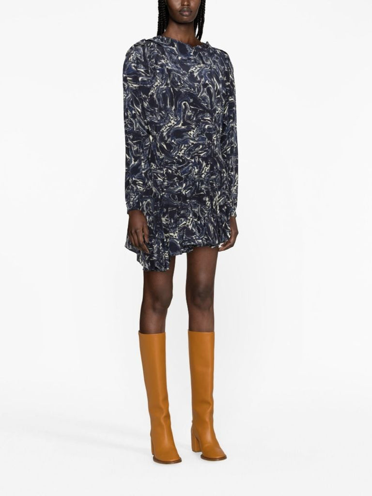 Blue Tiphaine Marble-print Silk Blouse