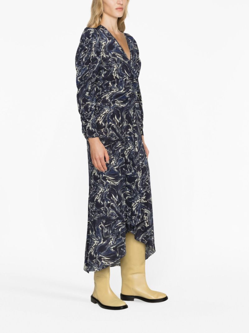 Blue Albini Marble-print Silk Dress