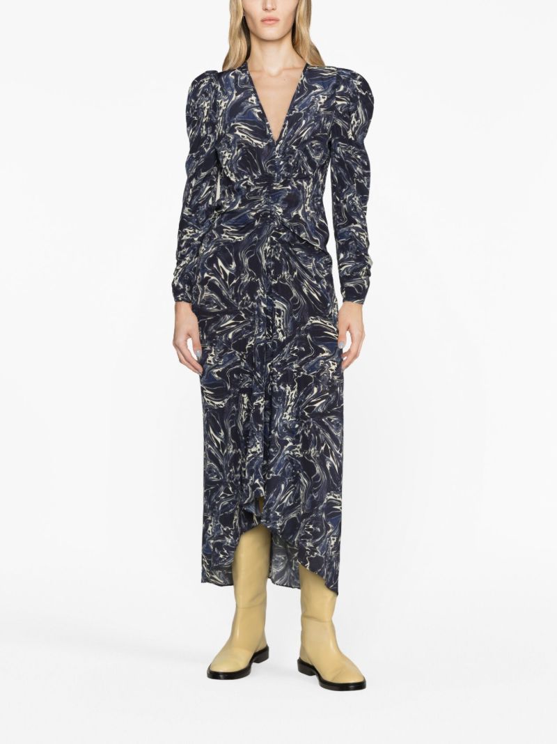 Blue Albini Marble-print Silk Dress