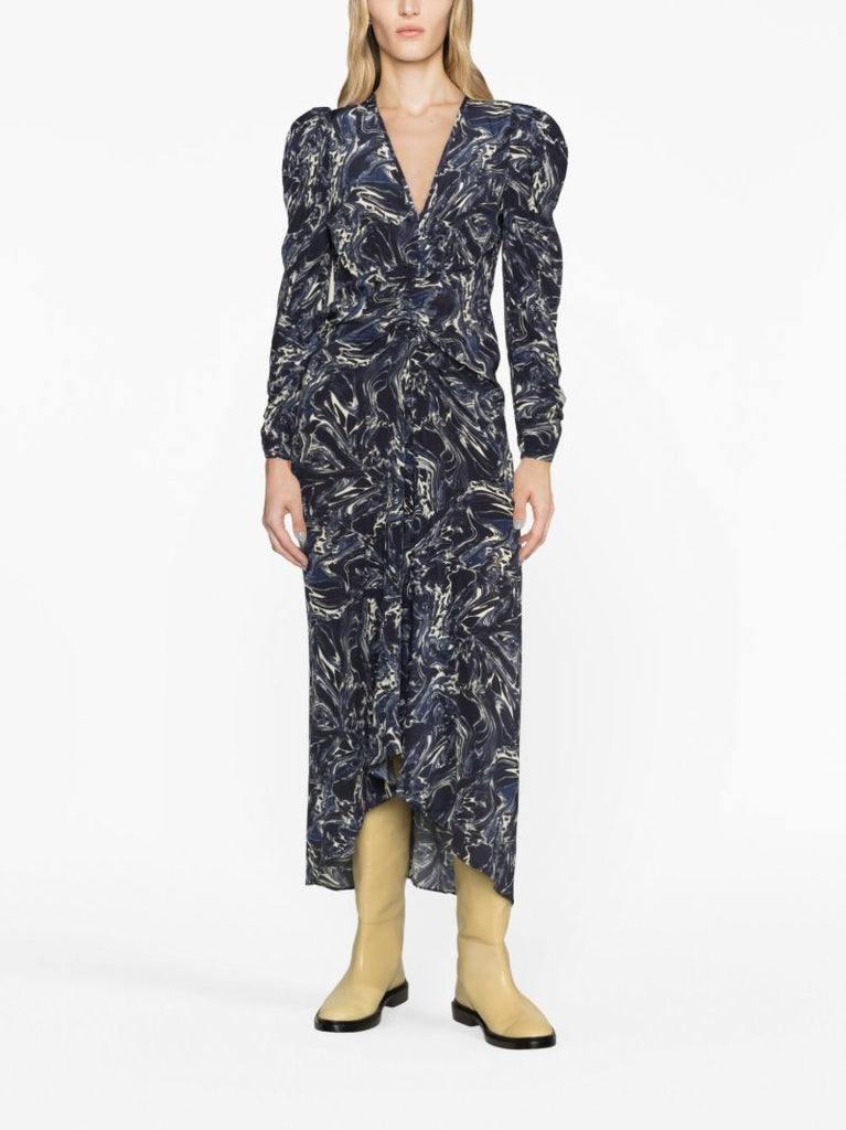 Blue Albini Marble-print Silk Dress