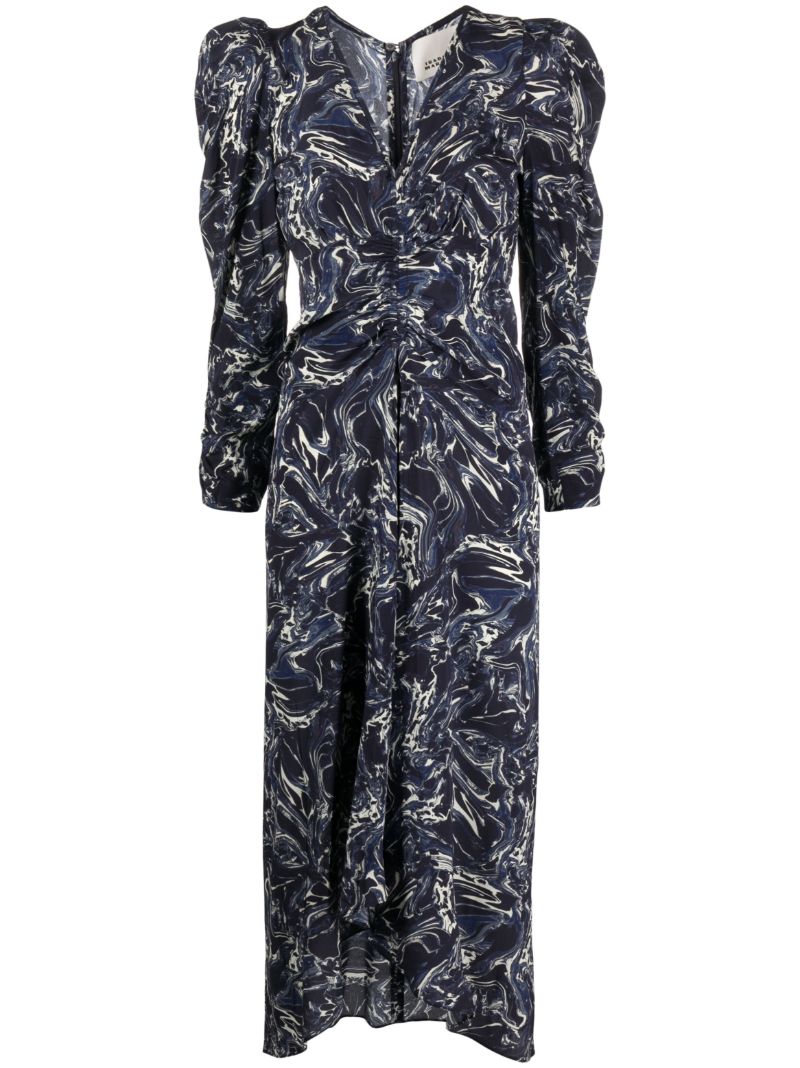 Blue Albini Marble-print Silk Dress