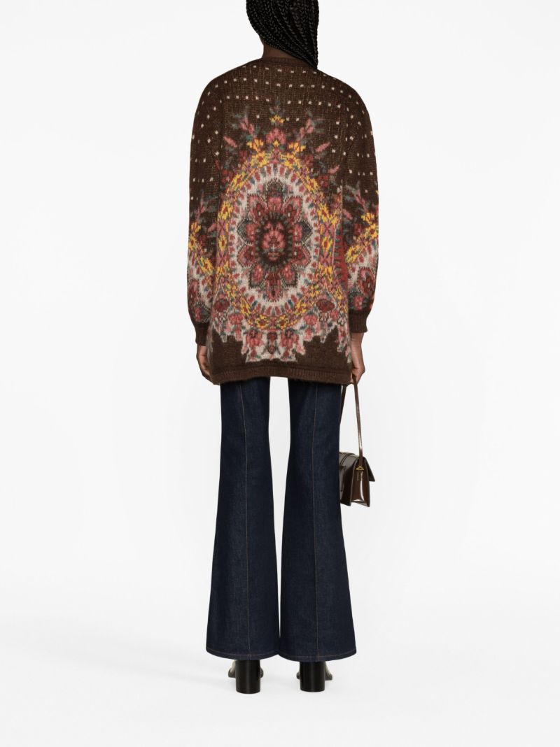 Brown Patterned-jacquard Mohair-blend Cardigan