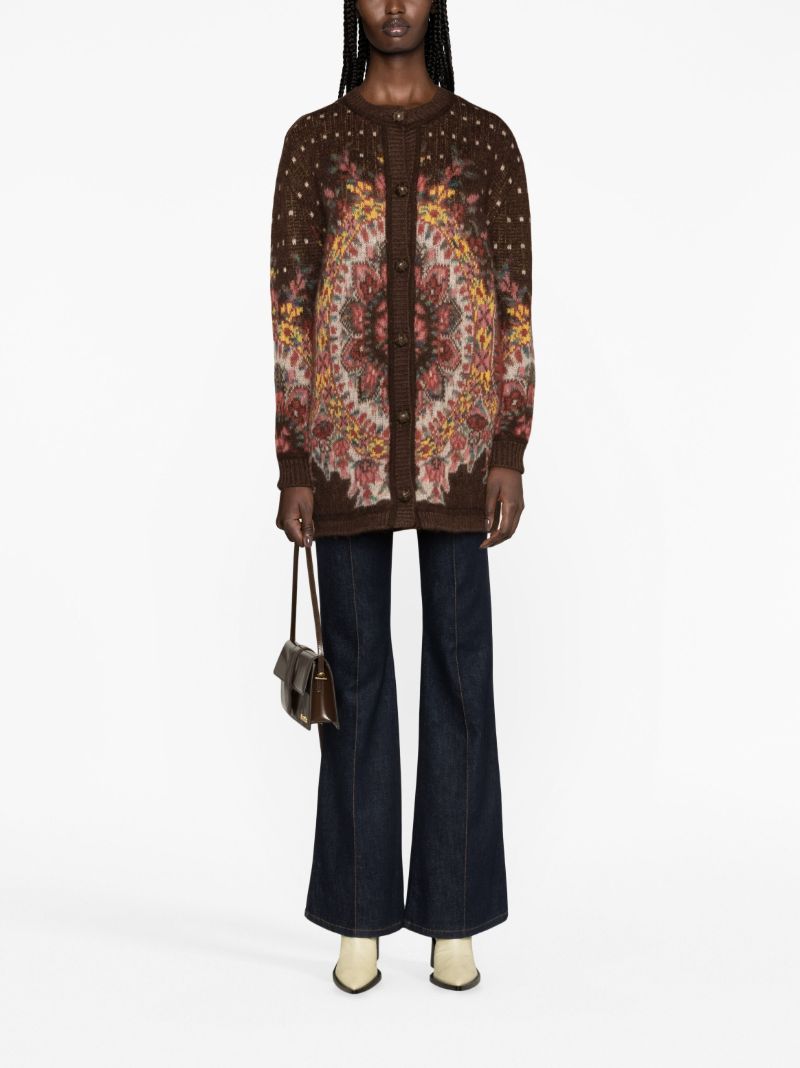 Brown Patterned-jacquard Mohair-blend Cardigan