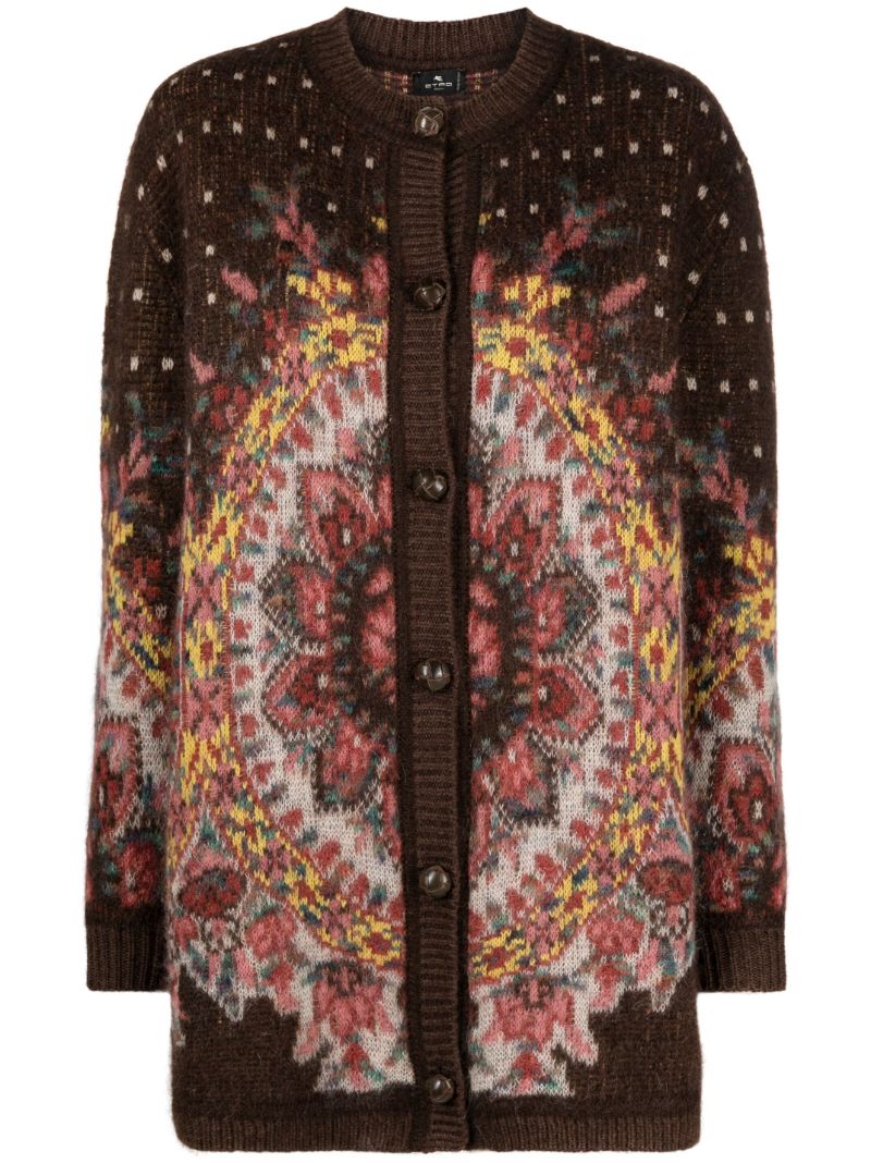 Brown Patterned-jacquard Mohair-blend Cardigan