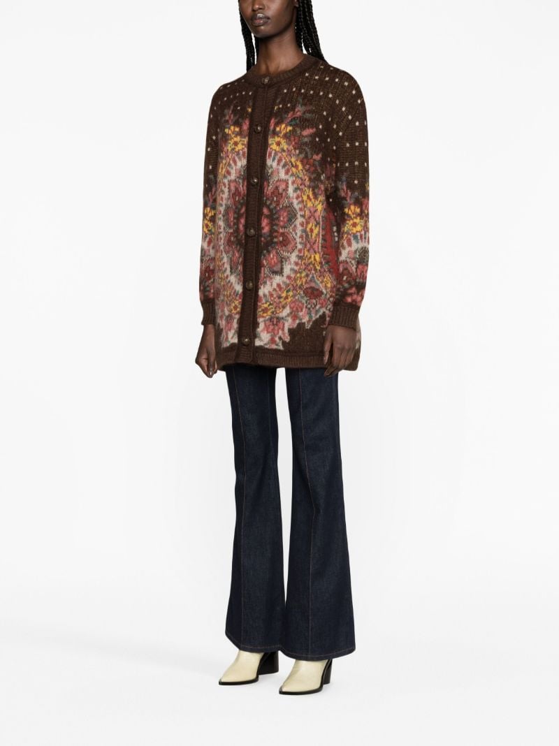 Brown Patterned-jacquard Mohair-blend Cardigan