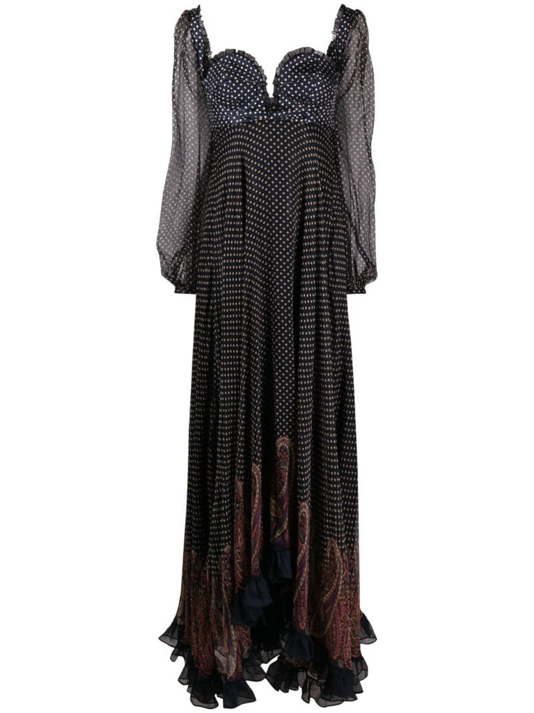 Blue Graphic Print Silk Dress