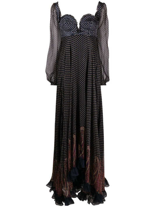Blue Graphic Print Silk Dress