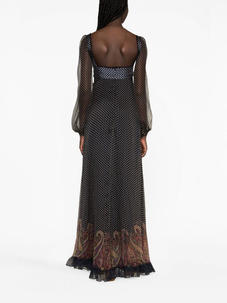 Blue Graphic Print Silk Dress