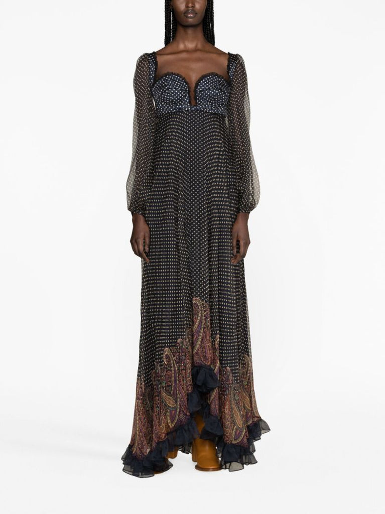 Blue Graphic Print Silk Dress