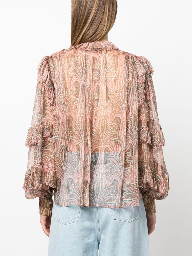 Pink Paisley-print Silk Top