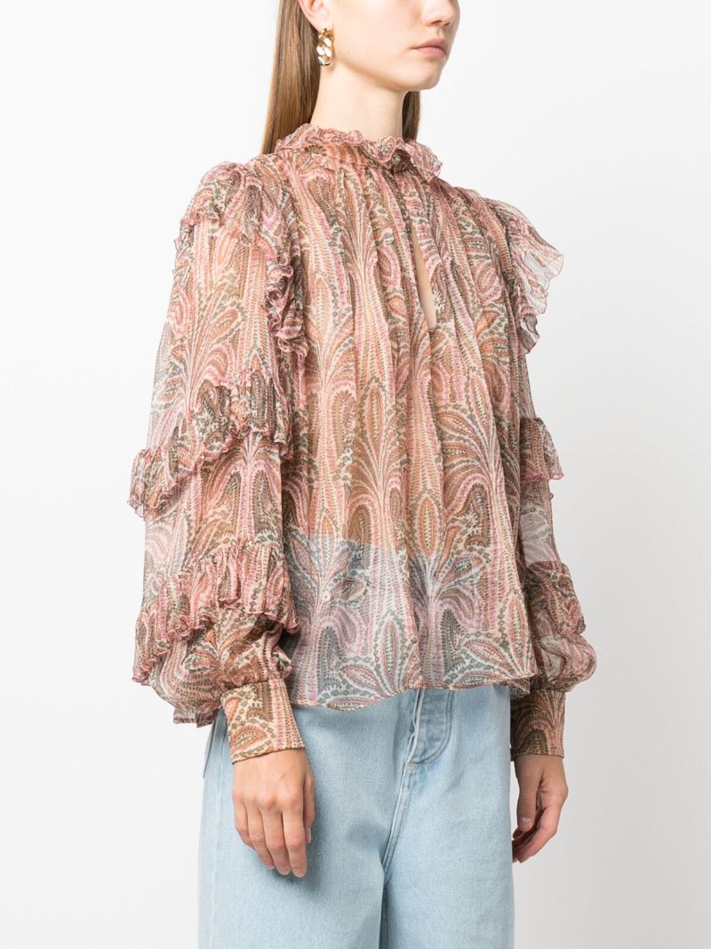 Pink Paisley-print Silk Top