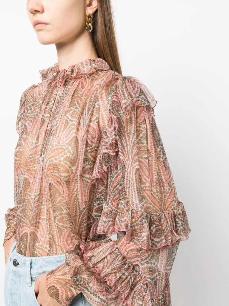 Pink Paisley-print Silk Top
