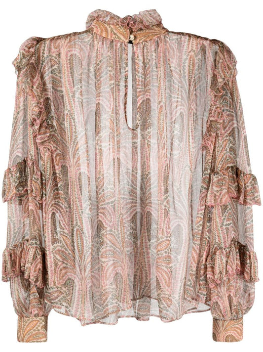 Pink Paisley-print Silk Top