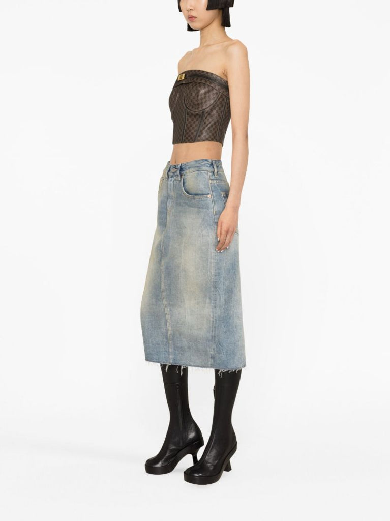 Brown Mini Monogram-print Leather Top