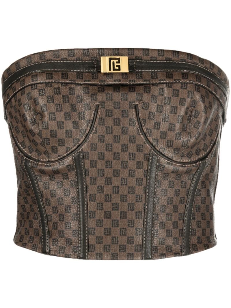 Brown Mini Monogram-print Leather Top