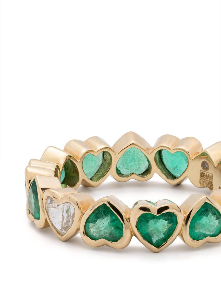 18k Yellow Gold Emerald and Diamond Ring