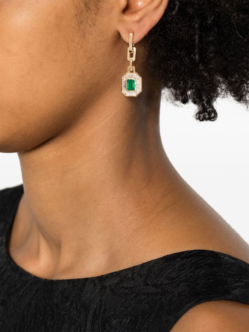 18k Yellow Gold Mini Deco Diamond and Emerald Earrings